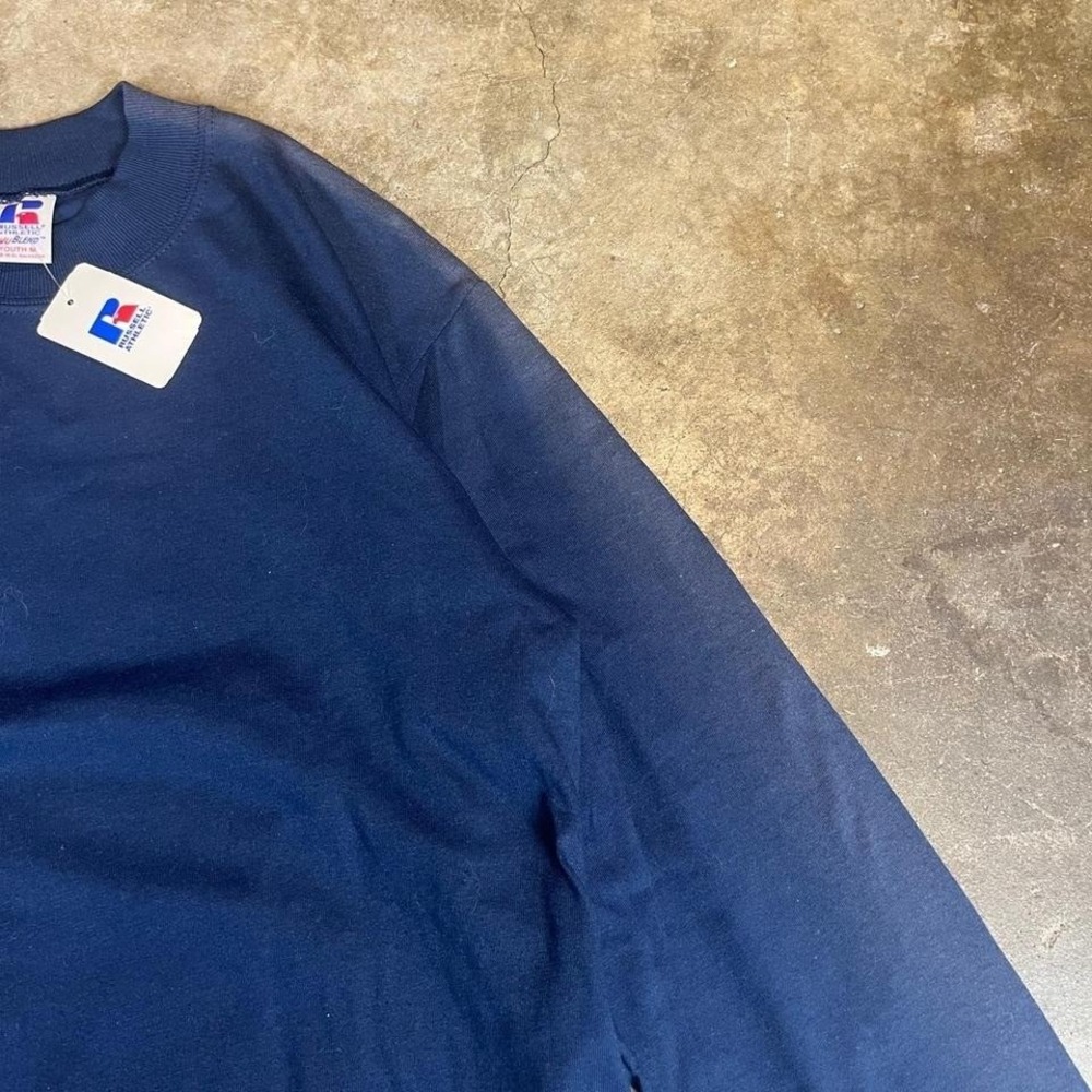 Vintage 90s Russell Athletic NuBlend Long Sleeve T-Shirt Navy Blue Mens XS/S - Picture 3 of 6